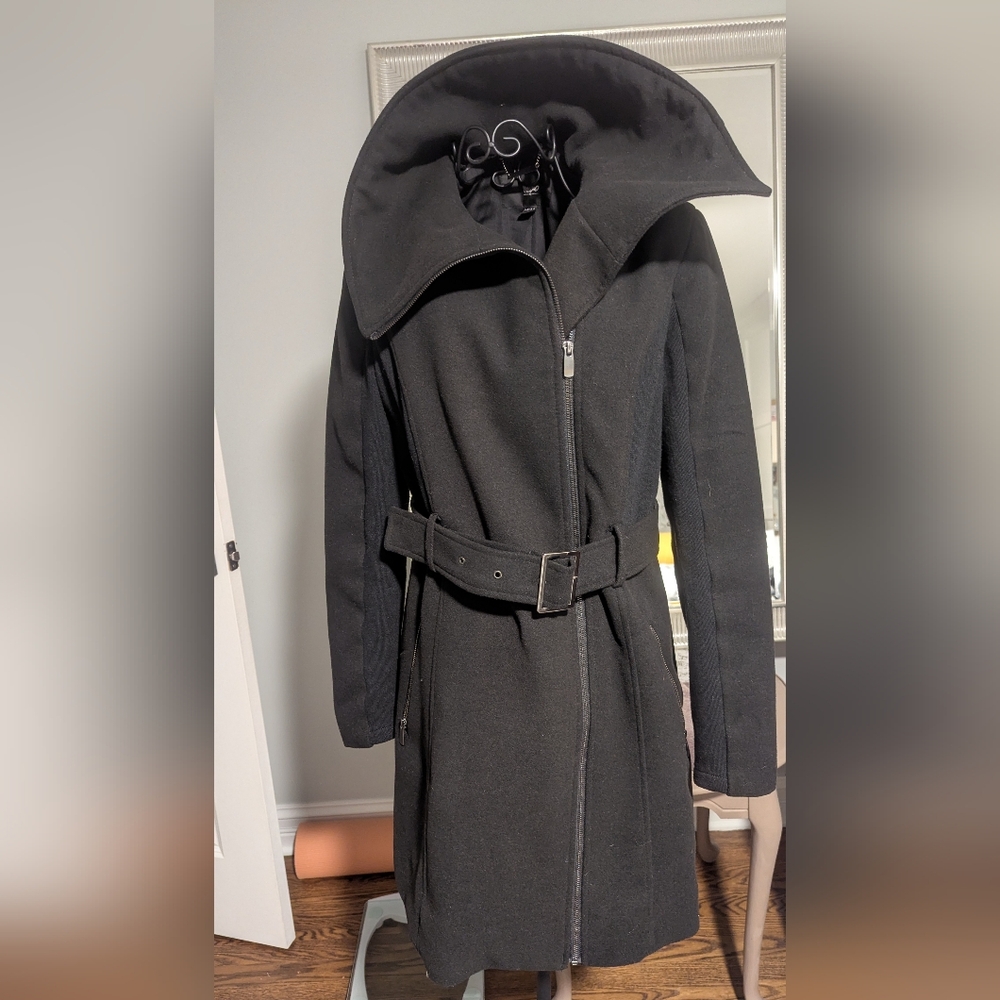 Massimo Black Belted Trench Coat with Dramatic Collar